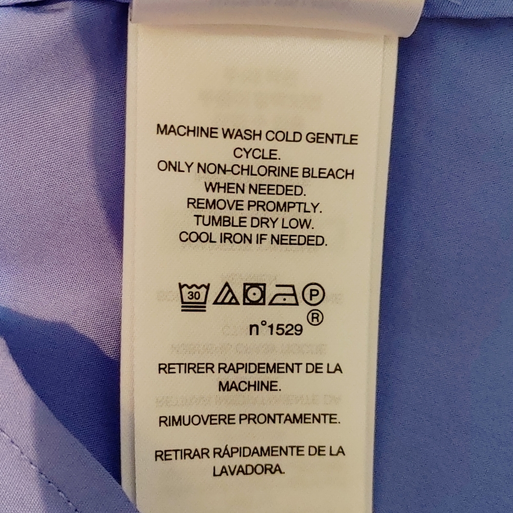 LAUREN RALPH LAUREN SHIRRED BUTTON DOWN TOP, BLUE 12 - Picture 12 of 13